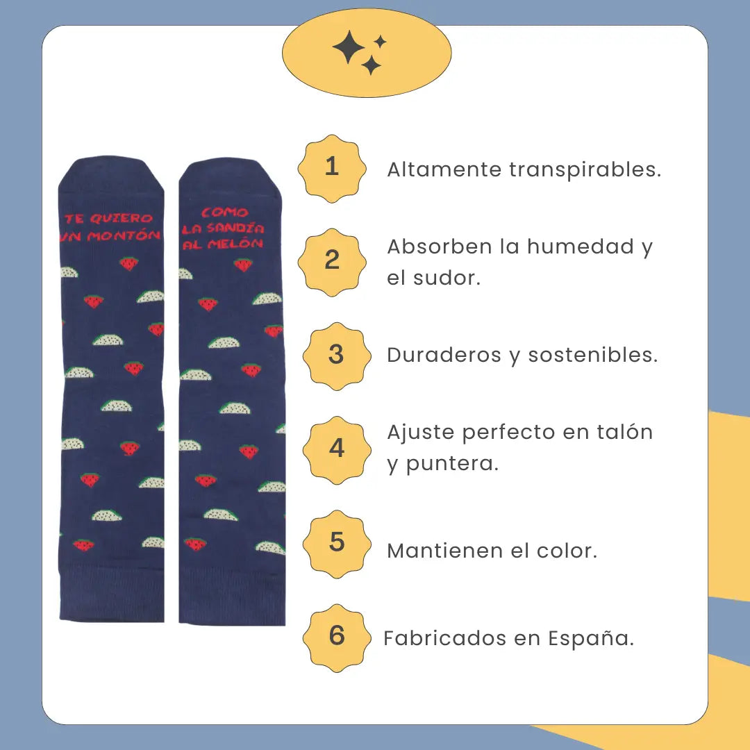 Calcetines Te Quiero Un Montón Como La Sandía Al Melón - Algodón OEKO-TEX, fabricados en España