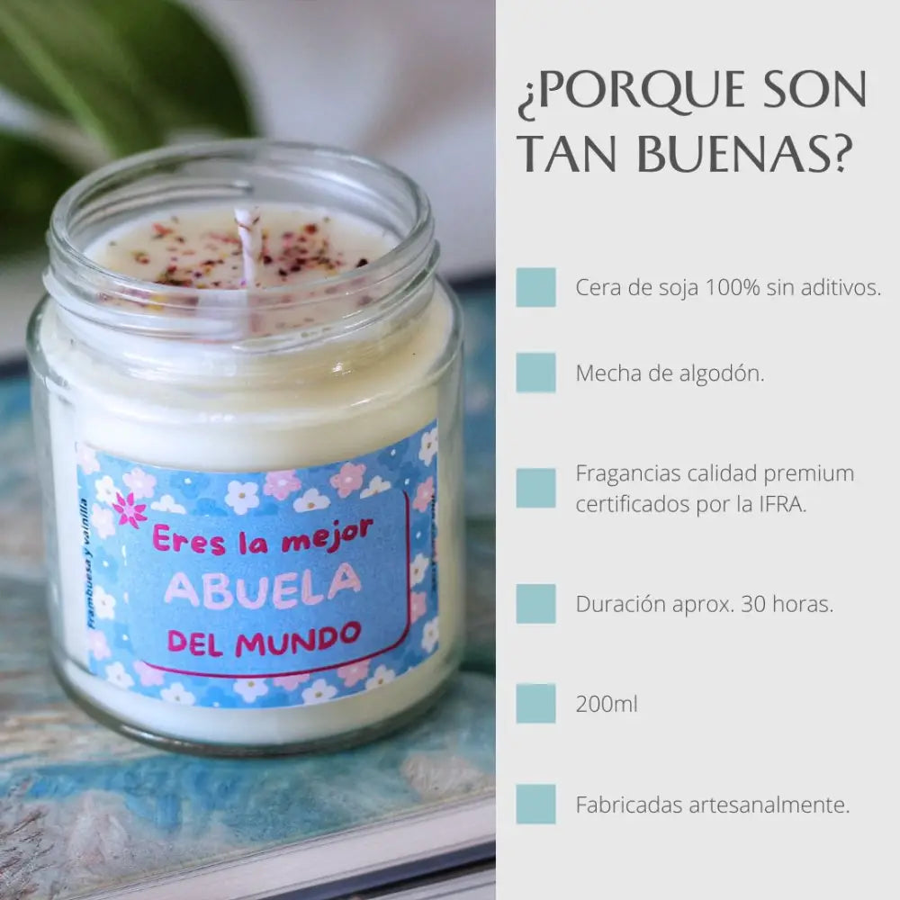 Vela aromática vegana para abuela – regalo artesanal cruelty free