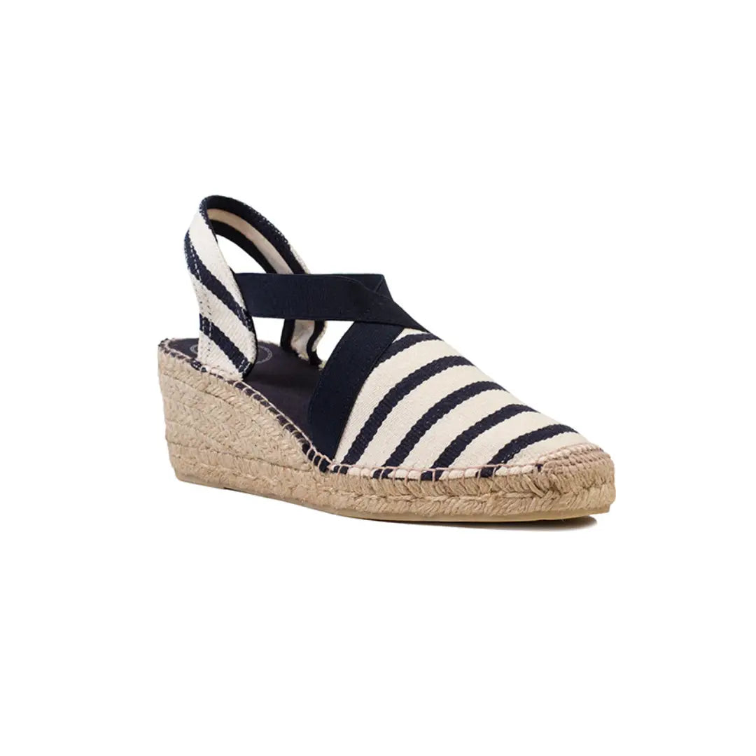 Detalle alpargatas Tarbes Marino rayas azul cuña 4cm – suela caucho natural espadrilles Ausardia