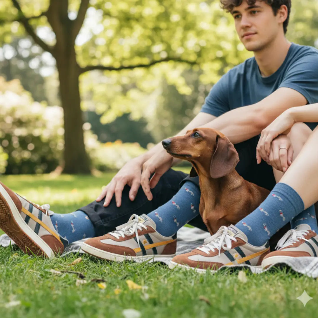 Calcetines Amor Perruno - Detalle diseño perros y frase en la puntera