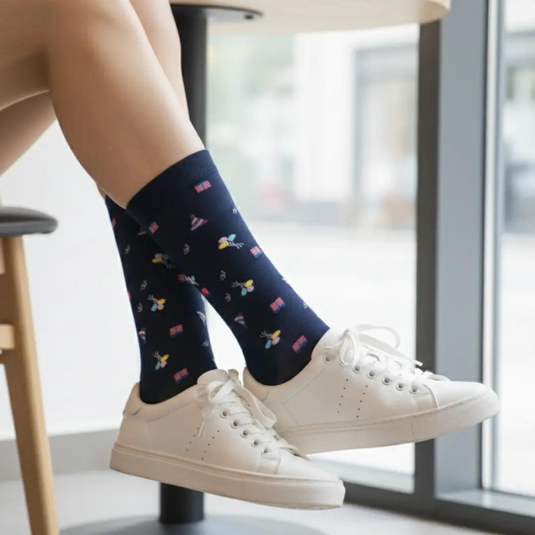 Detalle calcetines azul Tú mejoras con los años pack regalo cumpleaños fabricados en España
