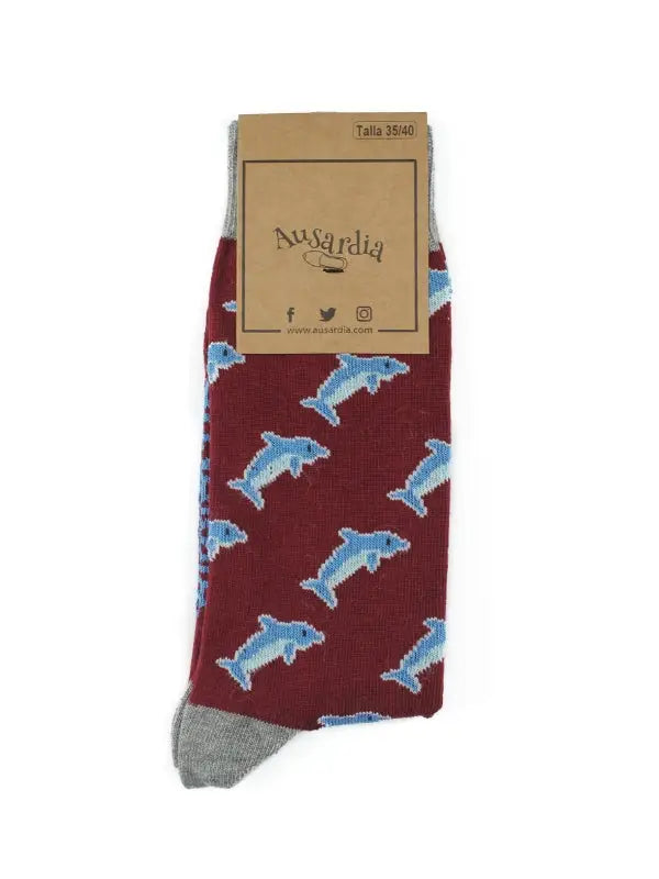 Calcetines Delfines Burdeos - Algodón OEKO-TEX 80%, regalo original para amantes del mar, fabricados en España