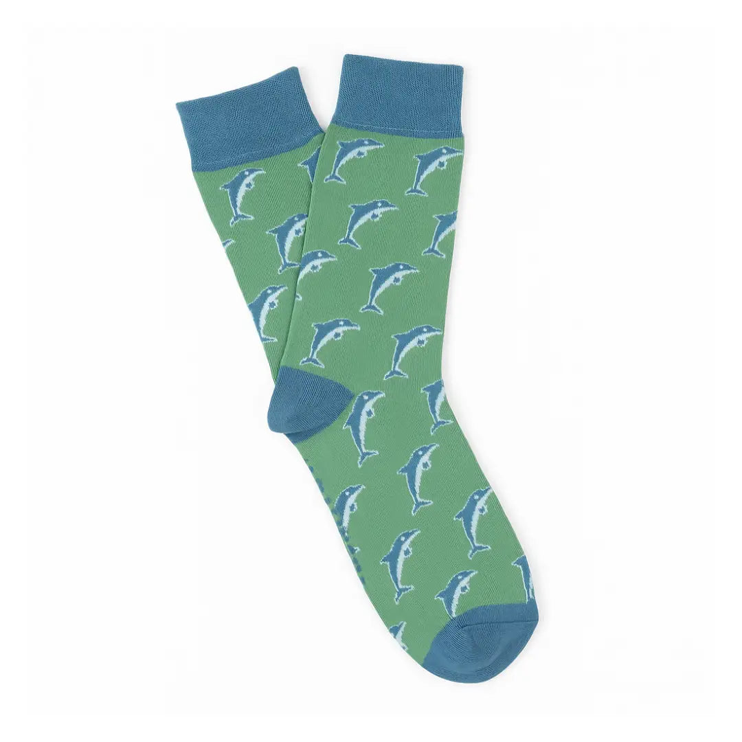  Calcetines Delfines Verdes - Detalle estampado delfines, algodón OEKO-TEX 80%