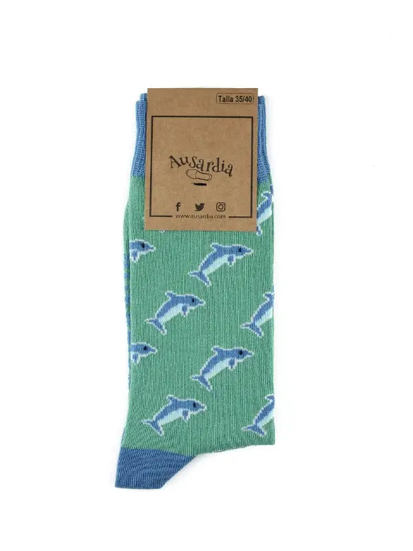 Calcetines Delfines Verdes - Regalo original para amantes del mar, fabricados en España