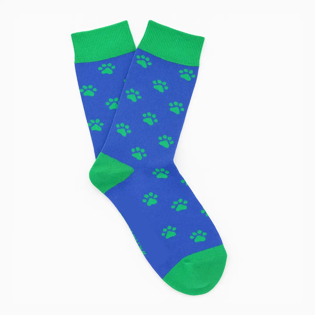 Calcetines Huellas Azul - Detalle estampado huellas, algodón OEKO-TEX 80%