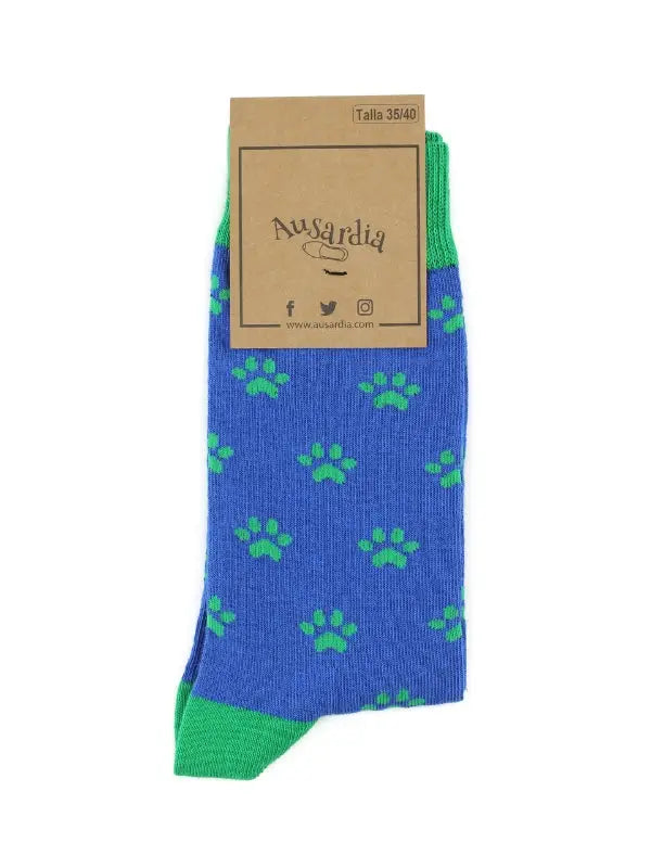 Calcetines Huellas Azul - Regalo original para amantes de perros y mascotas, fabricados en España