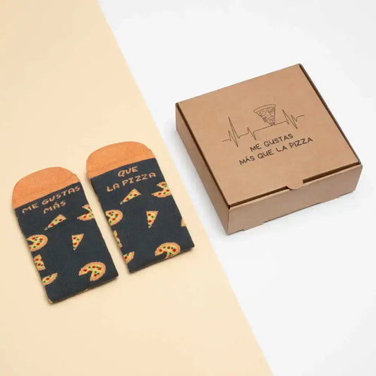 Calcetines divertidos con mensaje 'Me gustas más que la pizza' - Regalo romántico