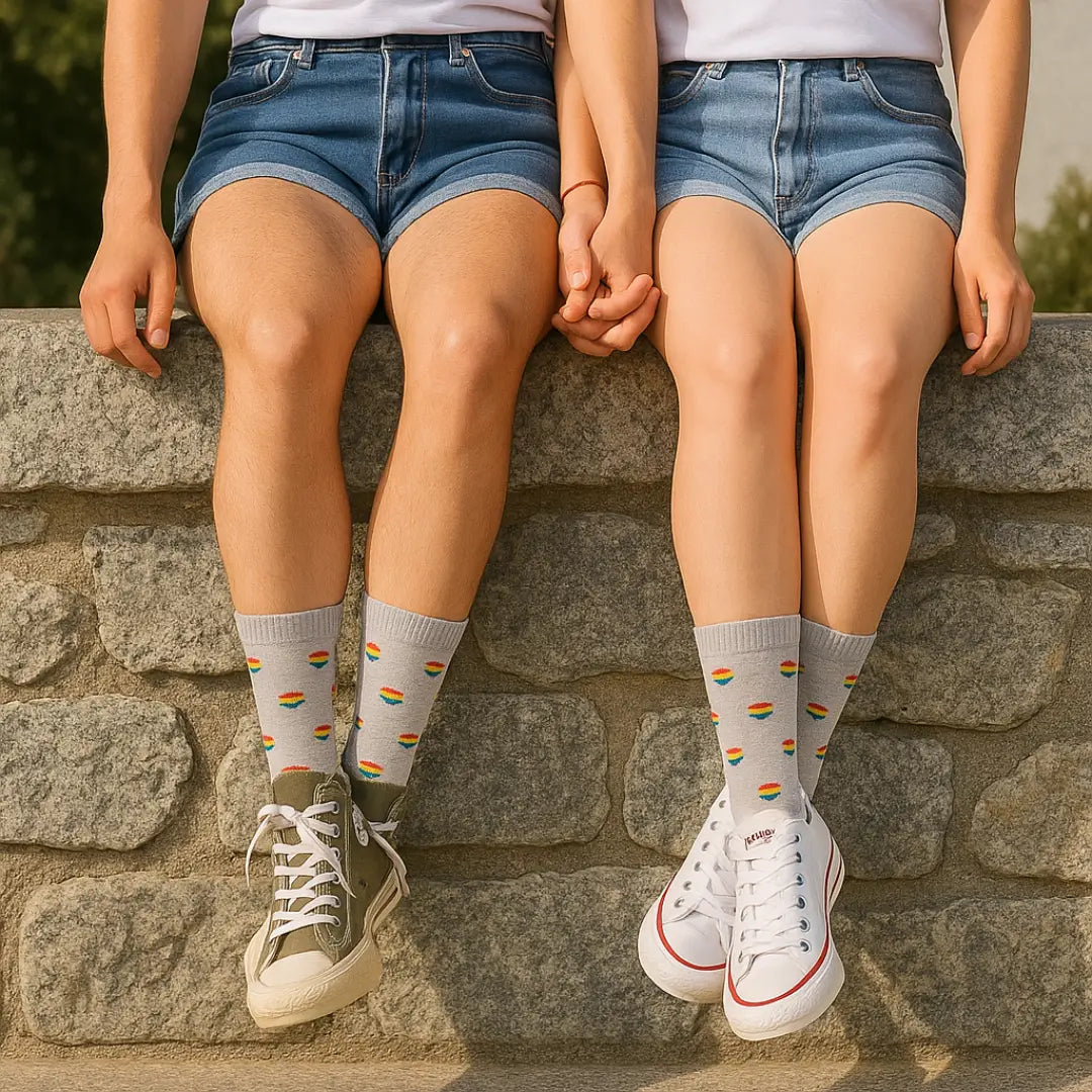 Calcetines Love Is Love - Vista principal color gris con corazones arcoíris
