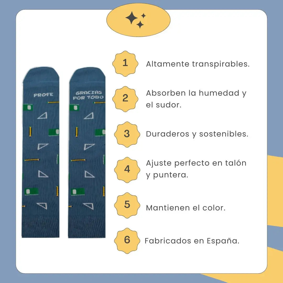 Calcetines Profe Gracias Por Todo - Regalo original profesor fin de curso, algodón 80% fabricados en España - AUSARDIA