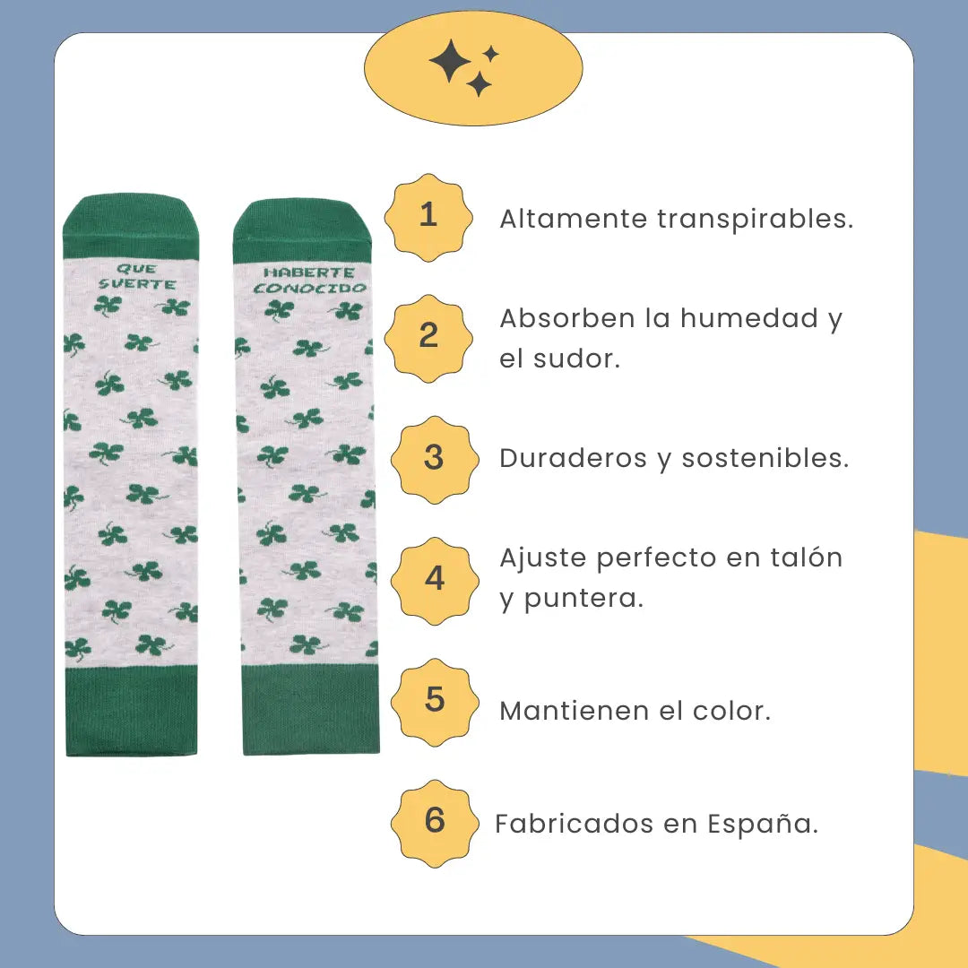 Calcetines Qué Suerte Haberte Conocido - Algodón OEKO-TEX 80%, fabricados en España