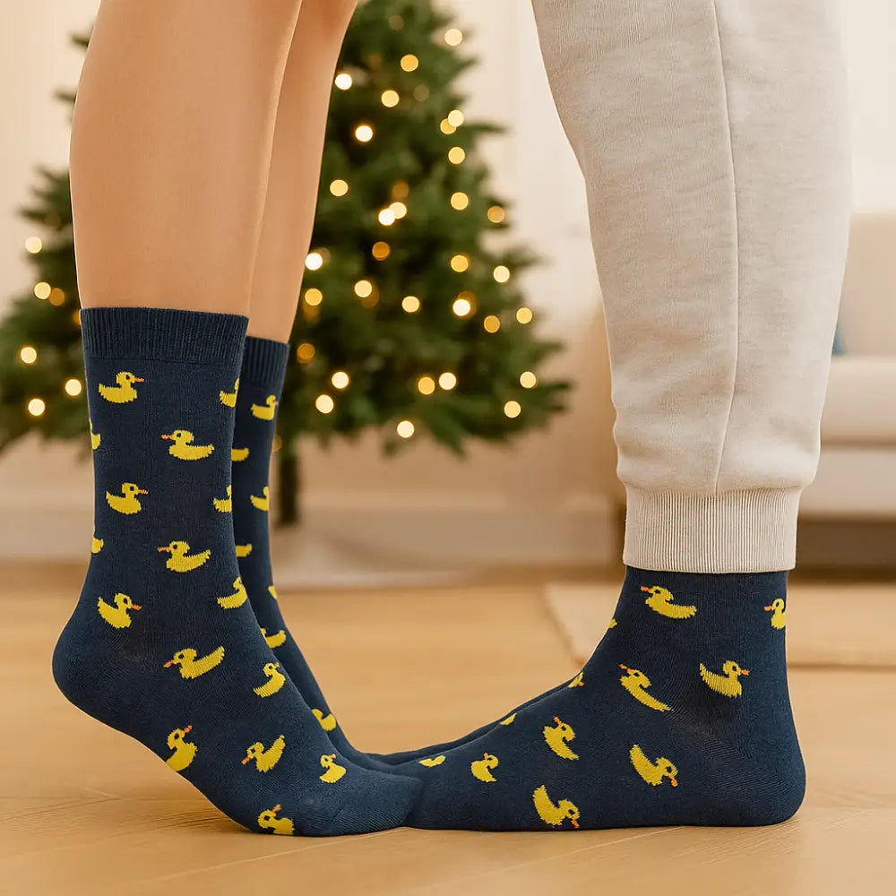 Calcetines azules de algodón con mensaje 'Te quiero pa´to la vida' y diseño de patos - Regalo romántico original - AUSARDIA