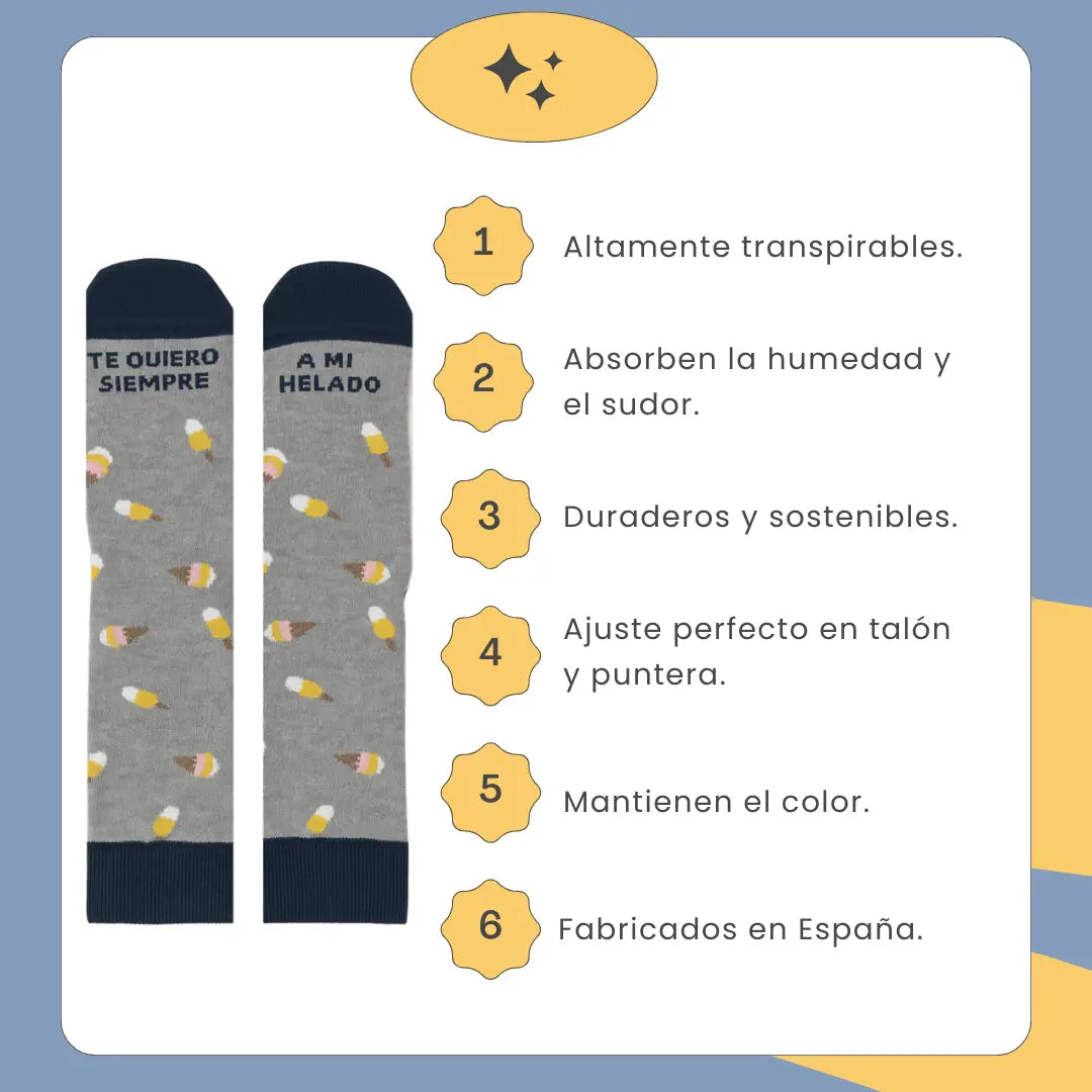 Calcetines Te Quiero Siempre A Mi Helado - Fabricados en España, algodón OEKO-TEX