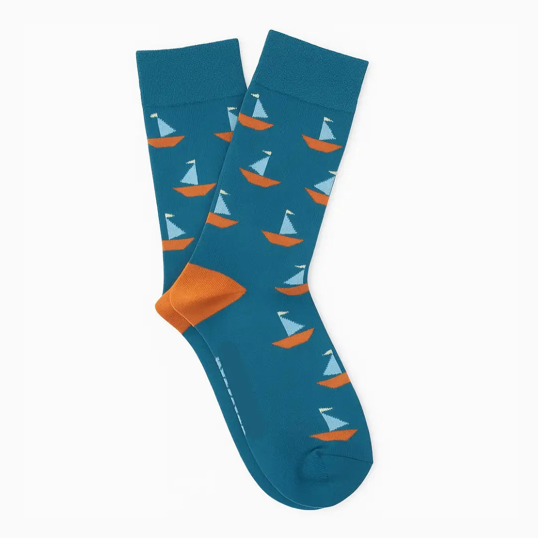 Calcetines Veleros Azul - Detalle estampado veleros sobre fondo azul