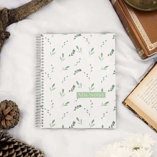 Libreta A5 diseño hojas con espiral - Cuaderno bonito natural
