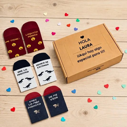 Pack calcetines Cómplices 3 pares con caja kraft regalo pareja Ausardia