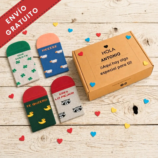 Pack calcetines Encantadxs Plus - 4 pares de calcetines con mensajes divertidos en caja kraft personalizable, regalo original para parejas