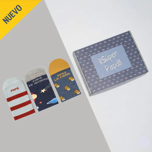 Pack Calcetines Súper Papá - 3 Pares con Mensaje Original para Regalar - 41/46 - Calcetines
