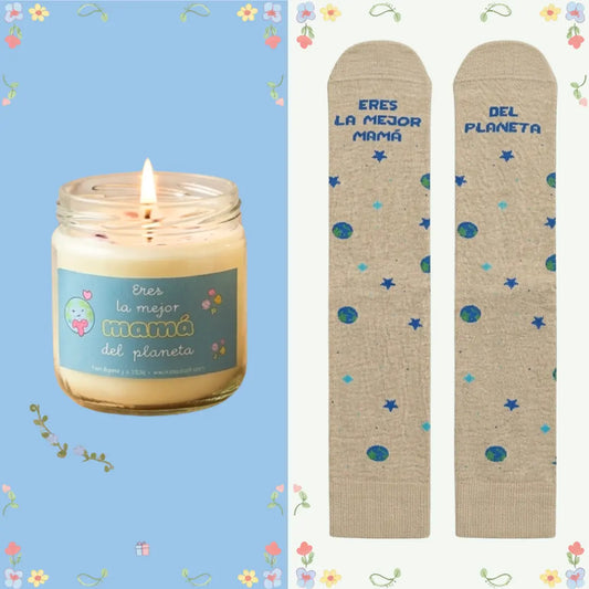 Pack regalo Día de la Madre con calcetines y vela de soja artesanal - AUSARDIA"