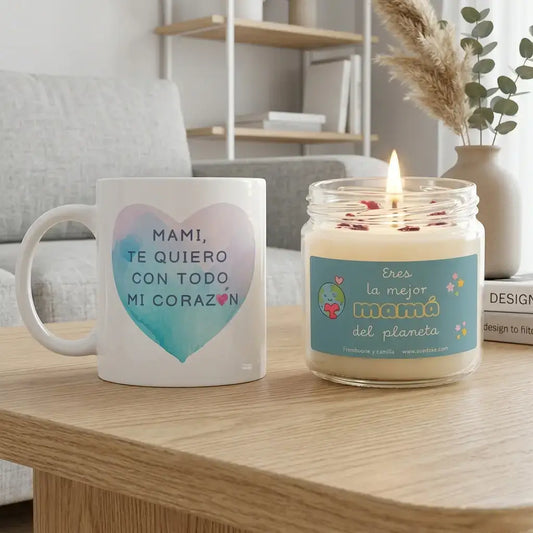 Pack regalo Día de la Madre con taza de cerámica y vela de soja artesanal – Ausardia