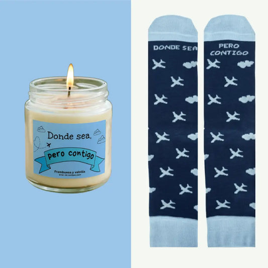 Calcetines con mensaje y vela con mensaje. Regalo divertido para parejas