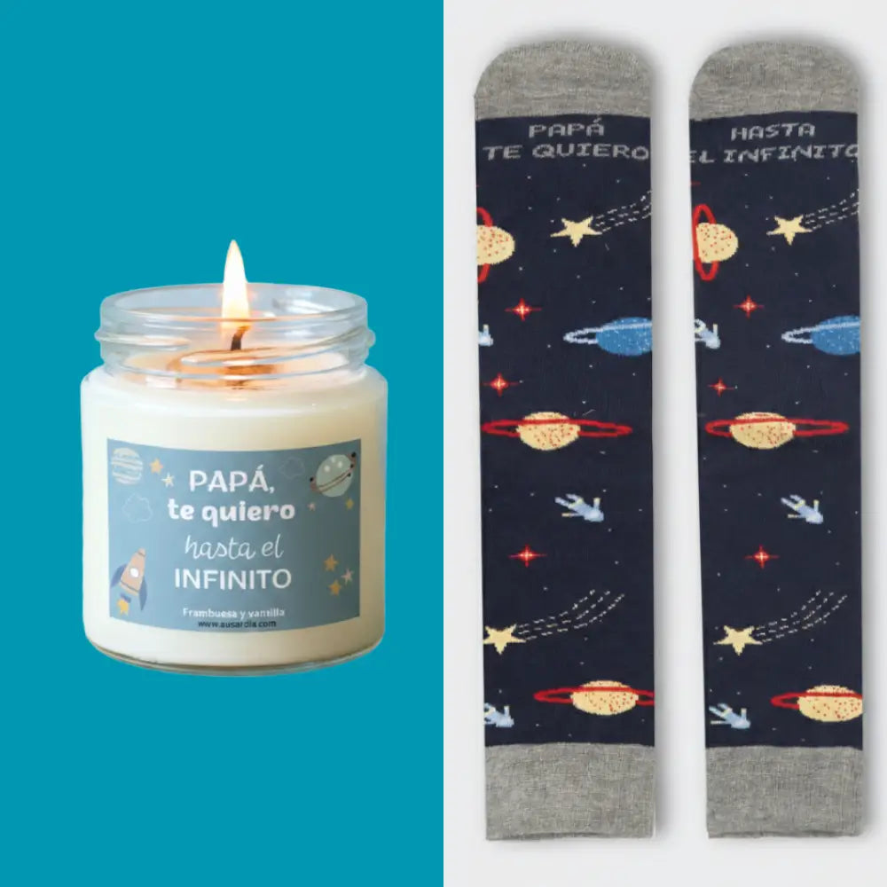 Pack regalo dia del padre. Calcetines y vela con mensaje
