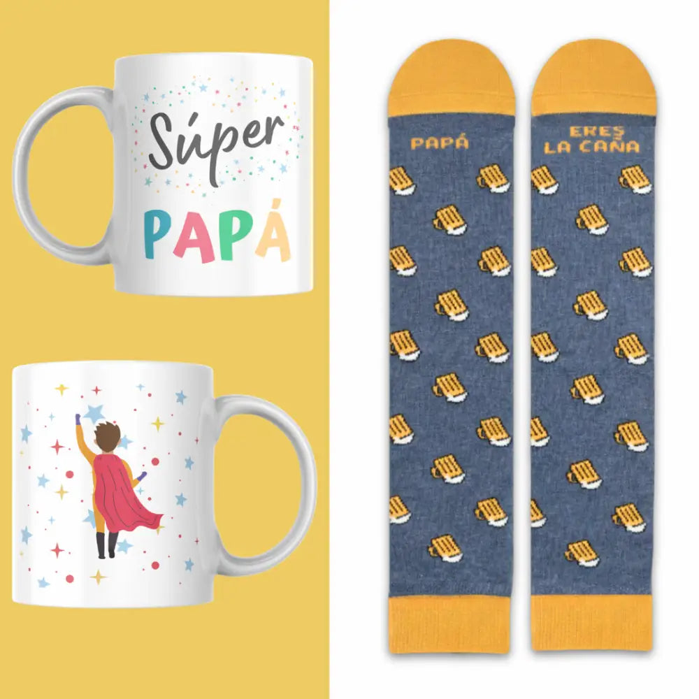 Set Día del Padre - Taza y Calcetines ’Papá Eres la Caña’ - Talla 41/46 - Calcetines