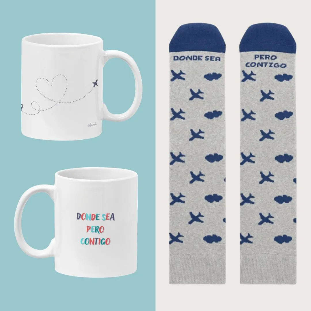 Set regalo para parejas taza y calcetines con mensaje