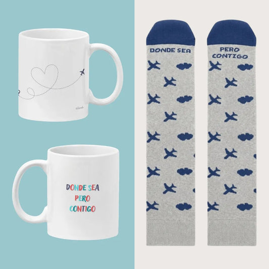 Set regalo para parejas taza y calcetines con mensaje