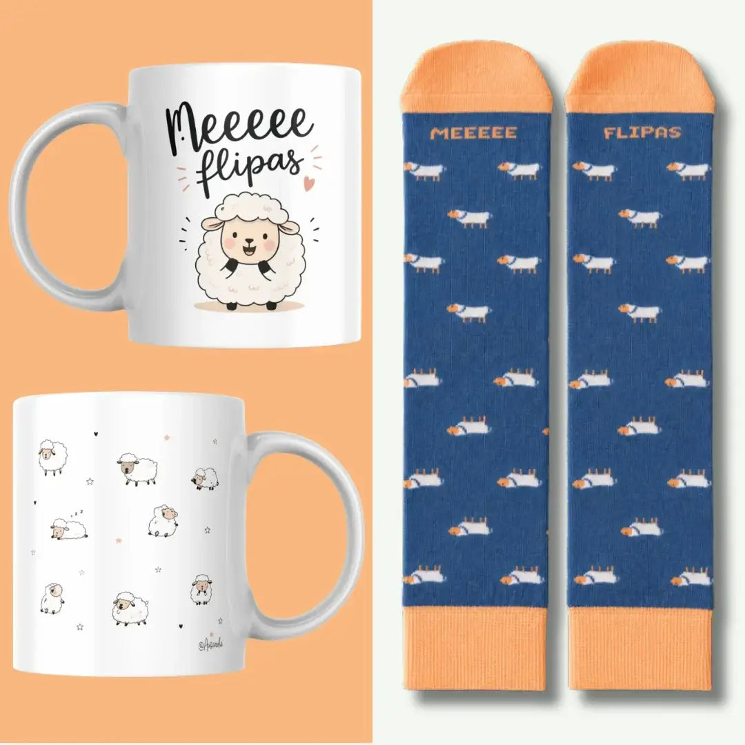 Taza y calcetín juntos, mostrados en una imagen de producto