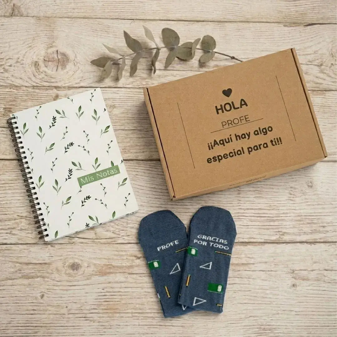 Set Regalo Profe – Calcetines + Cuaderno «Gracias Profe»