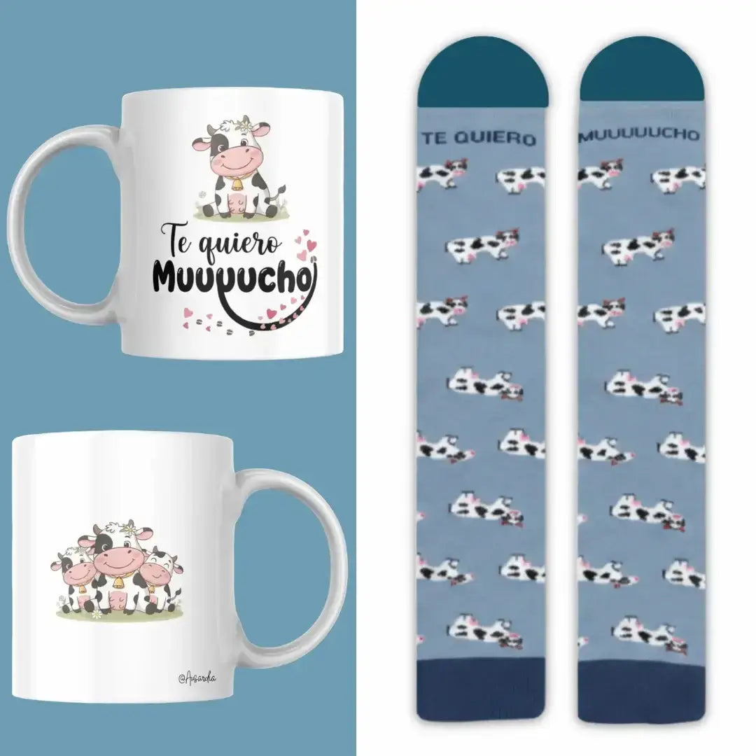 Set regalo papá calcetines azules y taza cerámica Te Quiero Muuuuucho – Ausardia

