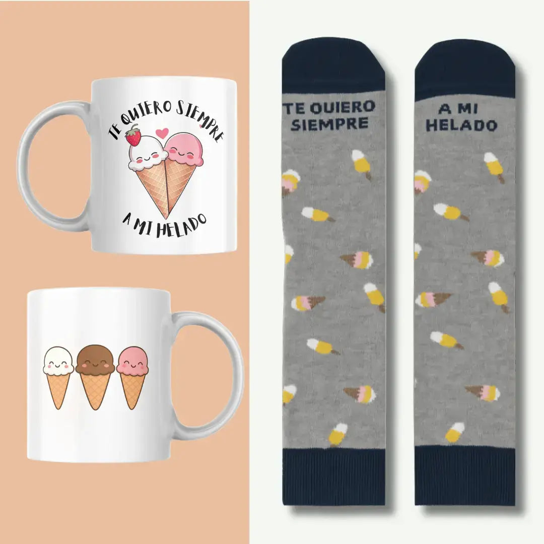 Set regalo parejas taza y calcetines Te quiero siempre a mi helado