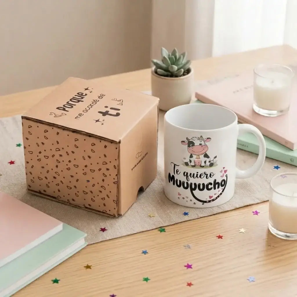 Taza con frase divertida “Te Quiero Muuuuucho” para regalar a tu pareja