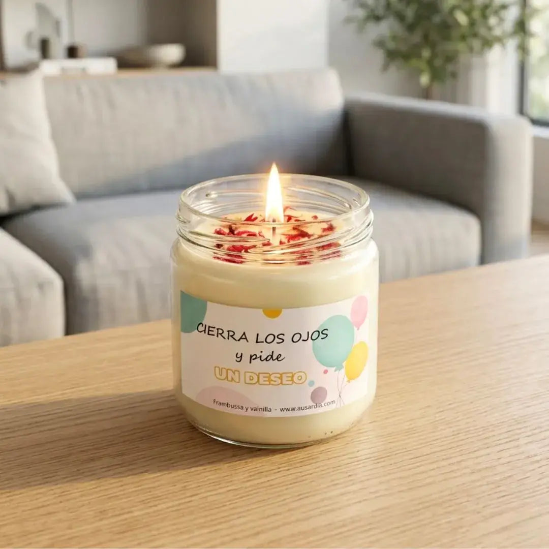 Vela aromática de soja cierra los ojos y pide un deseo frambuesa vainilla 350ml Ausardia