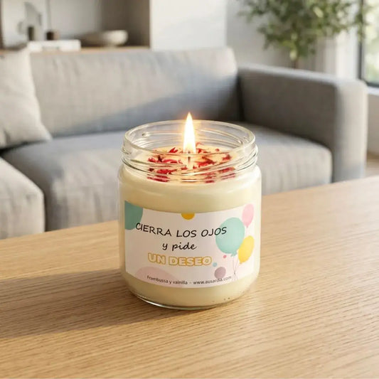 Vela aromática de soja cierra los ojos y pide un deseo frambuesa vainilla 350ml Ausardia