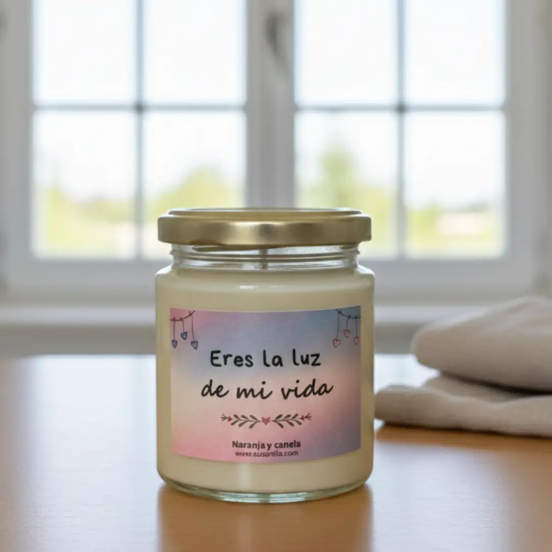 Vela de soja con mensaje romántico para regalar - frambuesa y vainilla - hecha a mano Alicante