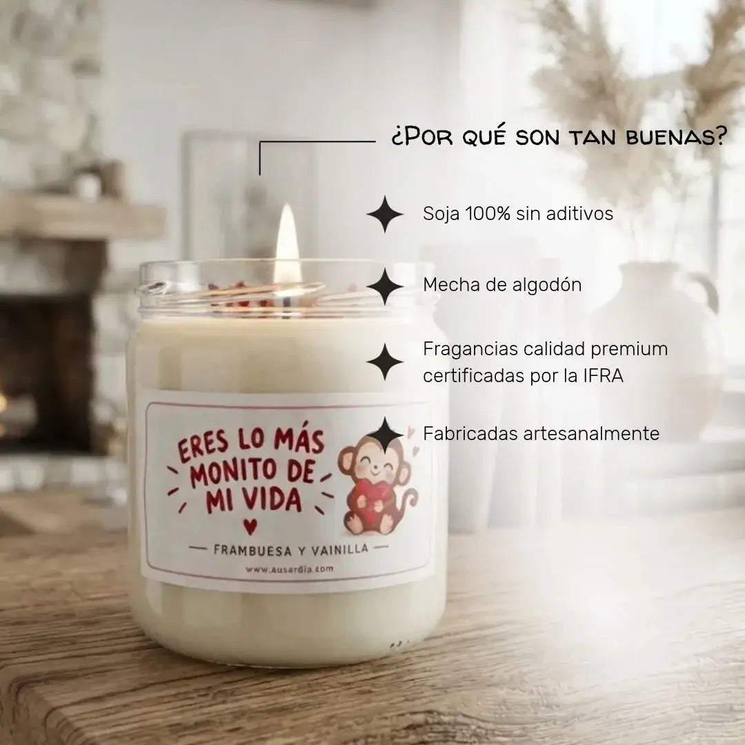 Vela aromática monito de Ausardia con sus características y detalles