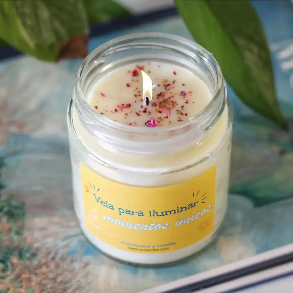 Vela con mensaje para relajarse – aroma frambuesa y vainilla, 200 ml