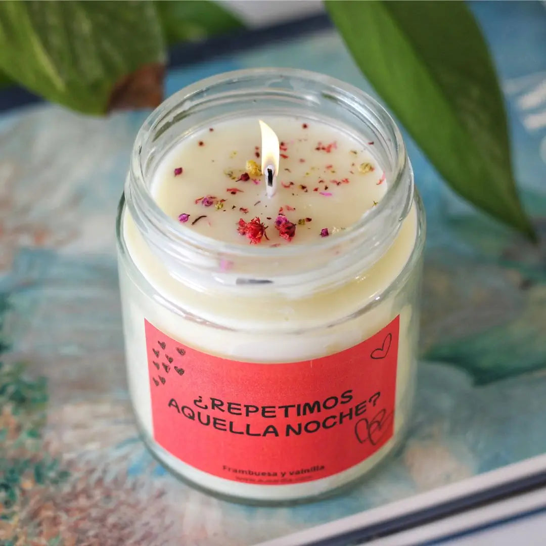 Vela con mensaje romántico – aroma frambuesa y vainilla, 200 ml