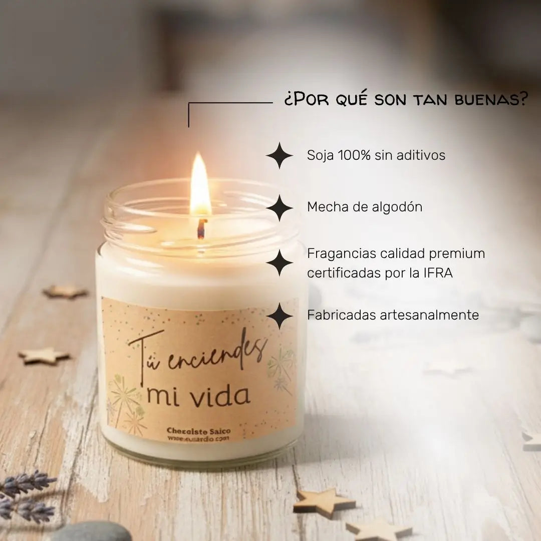 Vela con mensaje "Tú Enciendes Mi Vida" – regalo para enamorados