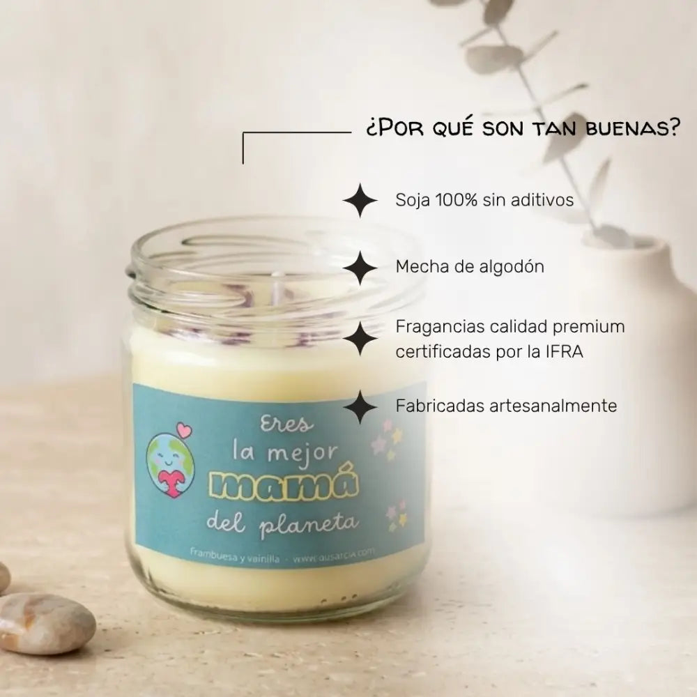 Vela artesanal "Eres La Mejor Mamá Del Planeta" – regalo especial para mamá